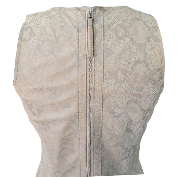 REBECCA TAYLOR Python Print Leather Mini Dress Size 6 Cream Gray Sleeveless - Picture 9 of 13